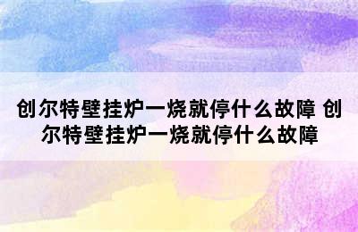 创尔特壁挂炉一烧就停什么故障 创尔特壁挂炉一烧就停什么故障